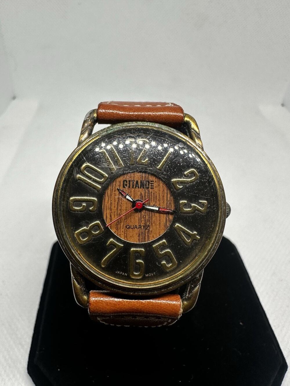 Vintage Gitano Easy Read Unisex Watch Black Dial Leather Band Stainless Steel